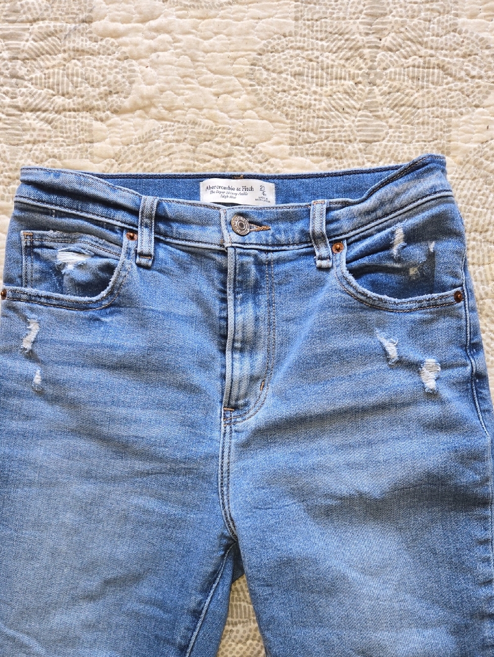 Abercrombie & Fitch Light Blue High-Rise Distressed Jeans